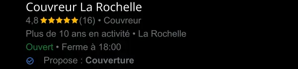 Couvreur La Rochelle 17 - fiche Google